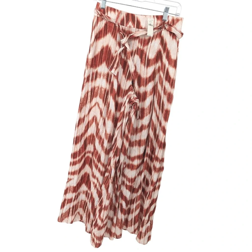 Banana‎ Republic Wide Leg Linen Pants Women 0 Rust Ikat Tie Waist Casual Coastal